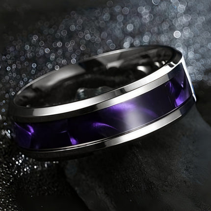 European and American Fashion New Ring Black Elegant Colorful Purple Colorful Stainless Steel Imitation Shell Ring Source Manufacturer