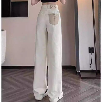 creamy-white Jeans Women's Straight 2024 Summer New Hot Style Small Design Sense Narrow Wide Leg Pants Trendy