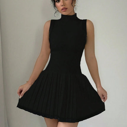 Cross-border European and American Women's AliExpress Explosions Knitted Mini dress Fashion Round Neck Ruffled A- line dress