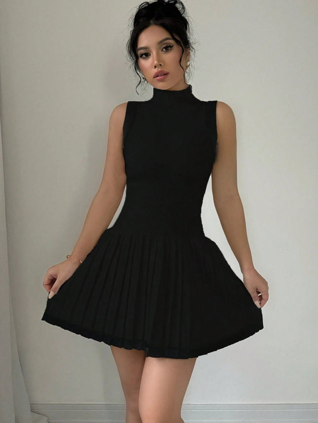 Cross-border European and American Women's AliExpress Explosions Knitted Mini dress Fashion Round Neck Ruffled A- line dress