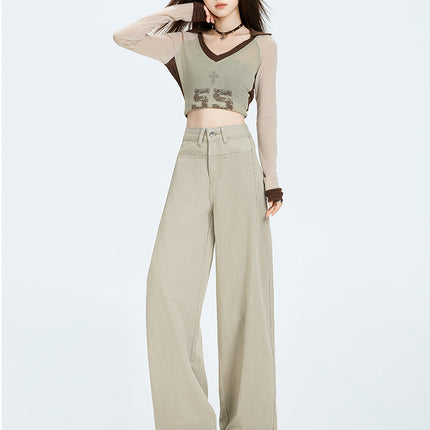 American Retro Wide-Leg Pants 2025 Autumn New Trendy Design Loose Slimming Versatile Floor-Length Jeans for Women