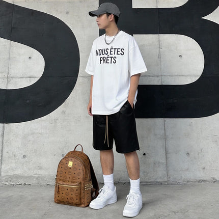 Cross-border European and American Shorts Men's New Teenager Fashion Brand Beach Pants Embroidered Alphabet Leather Drawstring Summer Shorts