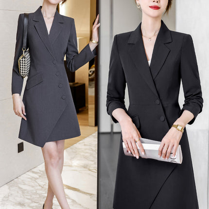 High-end gray professional dress autumn temperament jewelry store work clothes hotel front desk work clothes reception formal wear