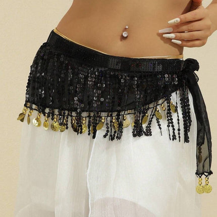 HALLOWEEN Hip for Belly Dance Indian Dance Performance Waist Chain with Belt Skirt Waist Towel Sequins Tassel