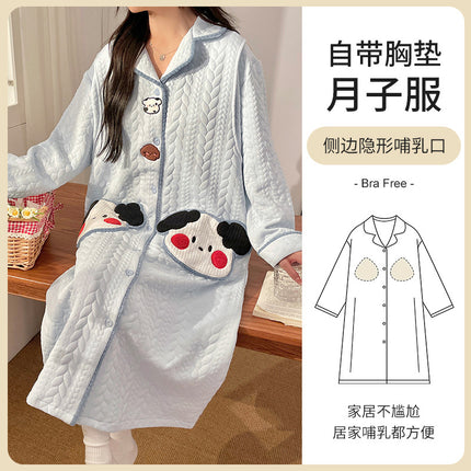Yuezi Clothing with Chest Pad Autumn and Winter Air Cotton Thickened Warm Abdominal Pants Pregnant Women's Breastfeeding Skirt dress