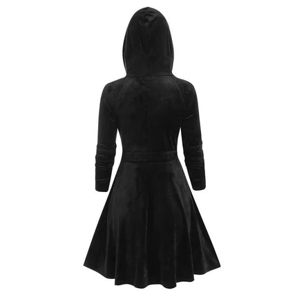 European and American Stitching Women's Gothic-style Hooded Long-sleeved Golden Velvet Cat Ear Slim-fit dress Dress plus size Women's Dress