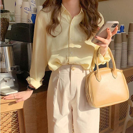 ins Girl Cream Yellow Shirt Light Yellow Top Gentle Elegant Draping Loose Candy Long Sleeve Shirt Jacket