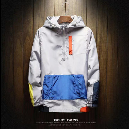 K-Style 2025 New Spring Men's Hooded Jacket Men's Color Matching Trendyy Loose Casual Pullover Baseball Uniform for Men