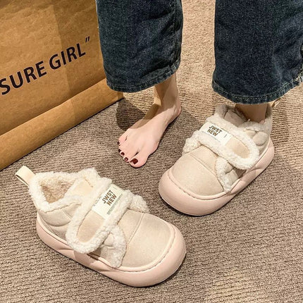 Cute Bear Plush Warm Cotton Shoes for Women 2026 Winter New Sweet Bow Thick-Soled Snow Boots with a Stepping-On-Clouds Feel