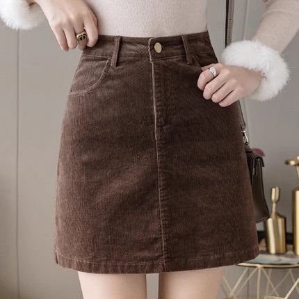 Curry Color High Waist Slimming Corduroy Skirt New Autumn and Winter Petite Hip Skirt Elegant A- line Skirt 2024 Women