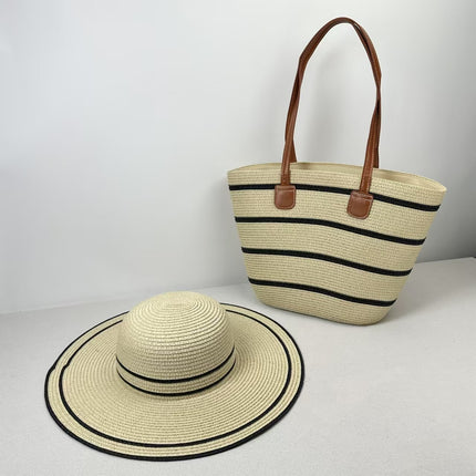 Straw hat straw woven bag two-piece set sun hat large brim large capacity tote bag cross-border hot straw woven bag suit tide