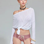 Red plaid bikini + cover-up / L 47.5-52.5kg.