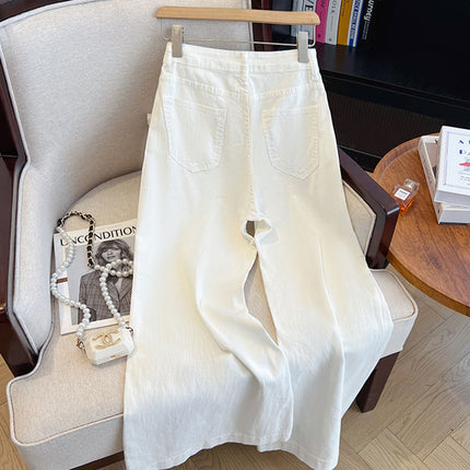 American Style White Jeans Women's Autumn and Winter 2024 New High Waist Dipped Pear Shape Figure Tall Straight Pants