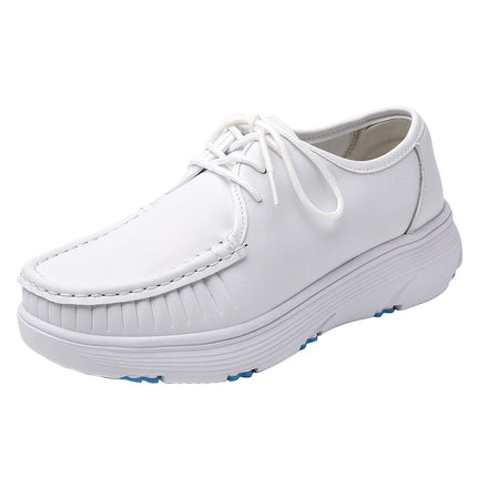 Ready-Made Nurse Shoes, Real Soft Leather, Soft Sole, Non-Slip, Breathable, Deodorant, Black and White Thick-Soled Work Shoes, White Shoes, Drop Shipping