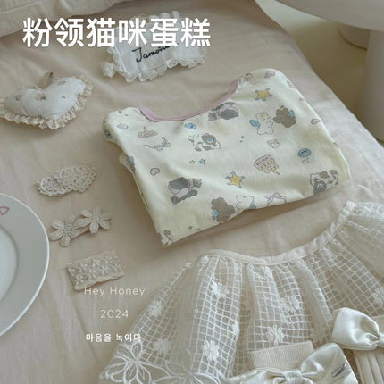Spot Large and Small Roll Heyhoney24 Lycra Cotton Boys and Girls Autumn Clothes Intimates Printed Home Clothes Pajamas Two-Piece Set