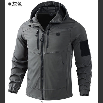 Outdoor assault clothing overalls suit men's spring and autumn elastic tooling labor protection clothing wear-resistant camouflage clothing hooded training clothing