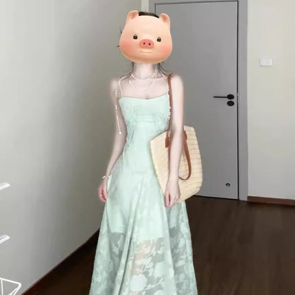 French Mint Green Suspender Dress for Women Summer 2025 New Spring Wear Seaside Resort Style Waist Long Skirt