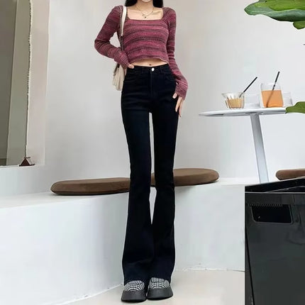 Micro flared jeans for women 2023 Summer new retro casual horseshoe pants stretch high waist thin mop pants