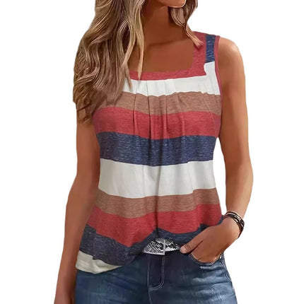 Europe and the United States cross-border 2025 Amazon TEMU independent station new casual square collar color stripe stitching pleated vest