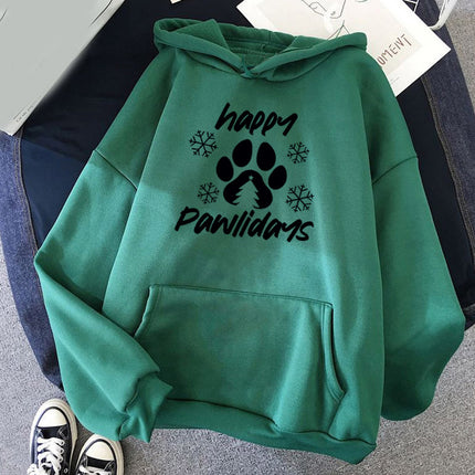 Foreign trade cross-border Happy Pawlidays dog feet snowflake printing hooded hooded vests autumn and winter European and American men and women