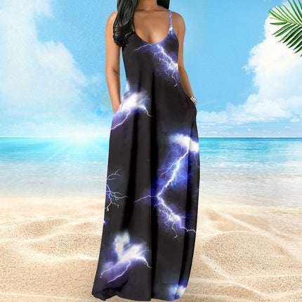Cross-border Amazon European and American Women's Bohemian Sling dress Digital Printing Vacation Style Sexy Dress