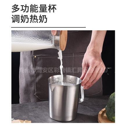 Thickened 304 Stainless Steel Measuring Cup with Scale Milk Tea Coffee Measuring Cup Kitchen Baking Measuring Cup Measuring Spoon 0.5-2L