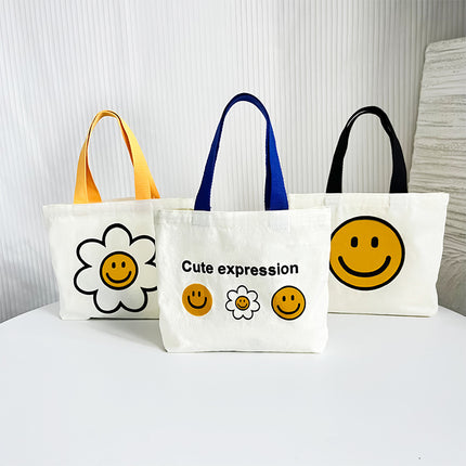 2024 New Cute Smiley Flower Outgoing Fashion All-match Summer Eco-friendly Canvas Lunch Handbag