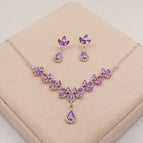 (necklace + earrings) silver bottom purple