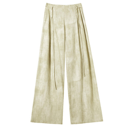 Satin Tie-Dye Suit Pants for Women, Summer Thin High-Waisted Slimming Loose Drape Floor-Length Wide-Leg Pants Skirt, Casual Versatile