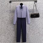 gray shirt blue pants / S