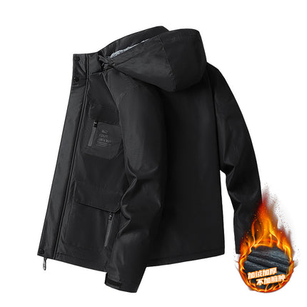 Cross-border outdoor fleece-lined thickened jacket men's fleece-lined thickened warm winter single layer cold-proof waterproof windproof New