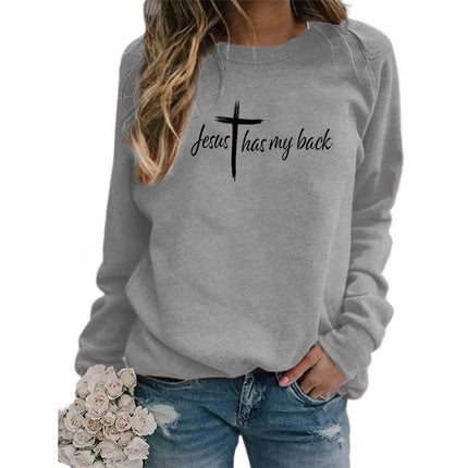 My back Letter Printed Crewneck Jacket Women's Jacket European Size Autumn and Winter Foreign Trade Cross-border Amazon