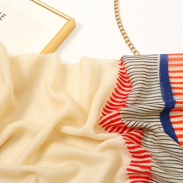 New Retro Striped Sunscreen Shawl Women's Summer Geometric Beach Towel Thin Cotton and Linen Scarf Long Silk Scarf