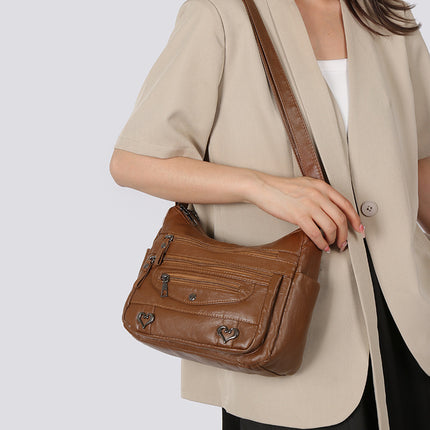 Middle-Aged and Elderly Women's Bags 2026 New Large-Capacity Shoulder Crossbody Bag Lightweight Backpack Soft Leather Bag for Middle-Aged Mothers
