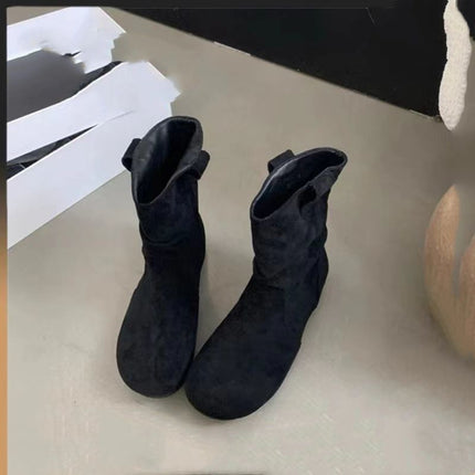 2025 New Cotton Early Autumn Boots Sleeve Pile Boots Women's Soft Sole Flats Short Boots Suede Boots British Fashion