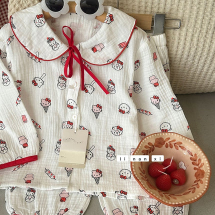 Princess Style Children's Lapel A-Class Cartoon Loungewear Set 2026 Spring New Baby Sweet and Cute Pajamas and Sleep Pants