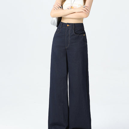 Cross-Border New American Fashion Women's Straight-Leg Raw Denim Jeans Women's Design Floor-Length Jeans Straight-Leg Pants