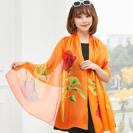 Seaside Sunscreen Silk Scarf Imitation Silk Scarf Spring and Summer Joker High-grade Printed Beach Scarf Silk Scarf Shawl Wholesale