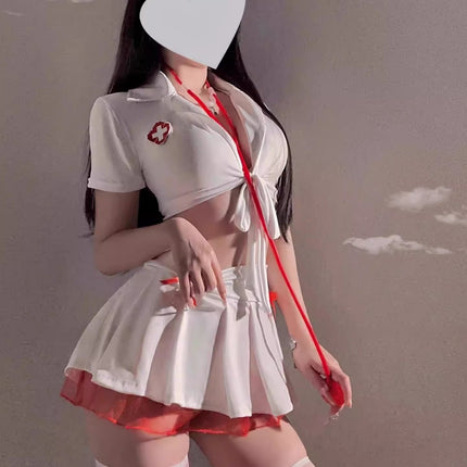 Pure Desire Style cos Nurse Uniform War Gown Bow Tie Belt Exhibit Waist Sexy Spice Girl Free Adult Lingerie