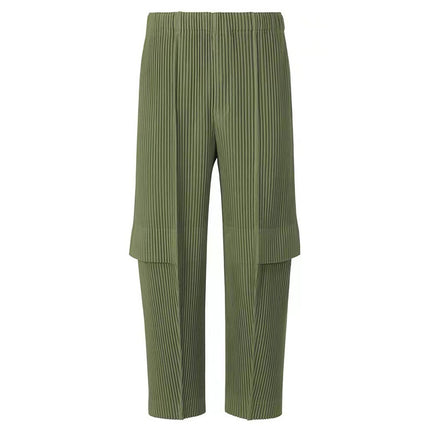Miyake Clothing Cargo Pants Pleated Men's Army Green Cropped Pants Men's Summer Casual Loose Japanese Style Jf144