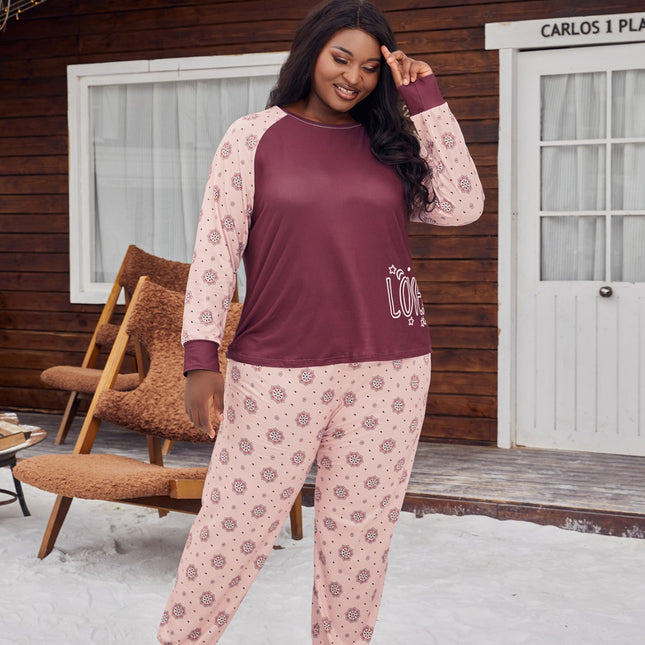 Cross-border plus size Women's Pajamas suit Long Sleeve Long Comfortable Simple and Generous Printed Autumn and Winter Home Clothes