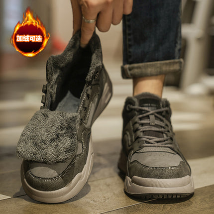 Men's Shoes Winter 2025 New Mid-Top Men's Sports Shoes Student Fashion Casual Sneakers Fleece-Lined Work Boots Cotton Shoes