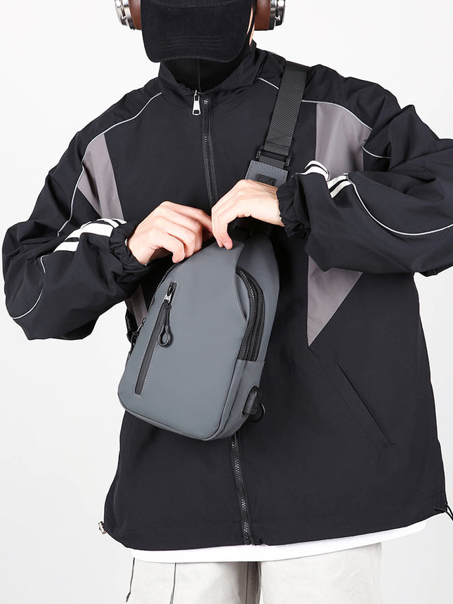 Cross-Border New Chest Bag Men's High-End Crossbody Bag Men's Water-Repellent Shoulder Bag USB Charging Chest Bag