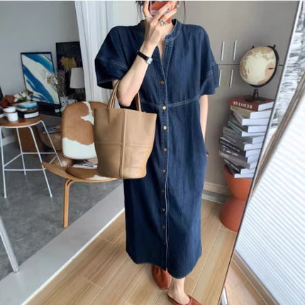 New French retro casual Denim dress women's summer pear-shaped figure slimming elegant western style skirt