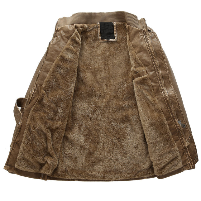 European and American style retro winter men's leather jacket velvet padded PU leather jacket medium and long plus size coat 6XL