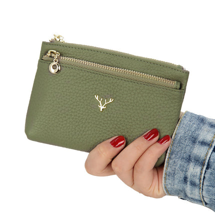 Cross-border European and American Deer Head Bag Top Layer Cowhide Women's Zipper Coin Purse Genuine Leather Coin Storage Bag Key Bag