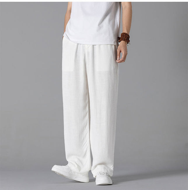 Cotton and linen pants men's summer thin loose linen casual pants outer wear mop floor plus size straight leg pants wholesale