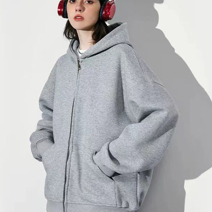 550g heavy-weight pullover hooded sports sweater men's double zipper solid color loose fashion jacket European and American autumn and winter new products