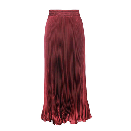 2025 new European and American foreign trade women's satin metallic luster pleated skirt long organ skirt long skirt skirt