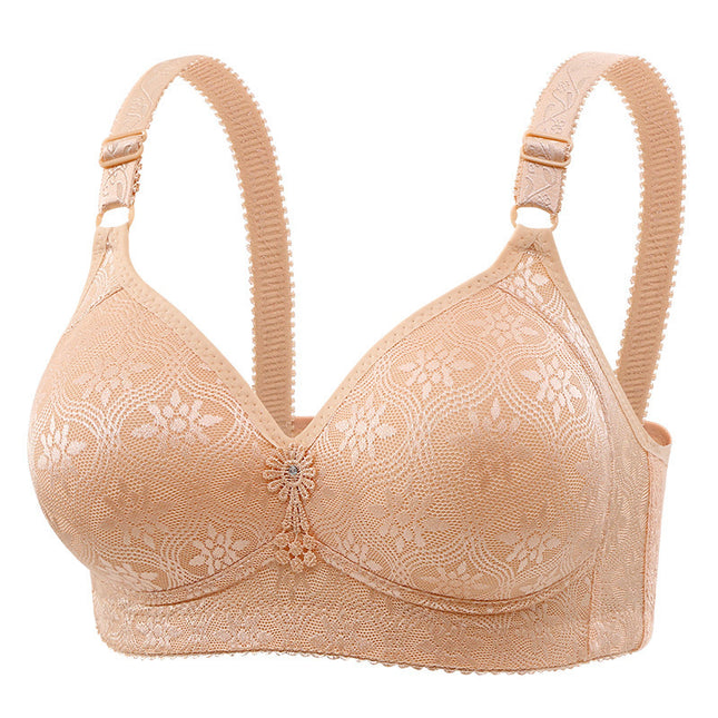 New Large Size Jacquard Thin Cup Three-Breasted Middle-Aged and Elderly Push-Up Full-Cup Bra Non-Magnetic and Wire-Free Sexy Underwear